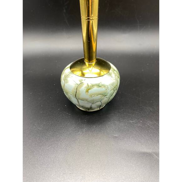 Vintage 1950's Delft Holland Blue Hand Painted Brass &‎ Ceramic Bud Vase 9" - Picture 5 of 10